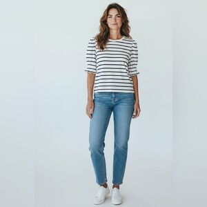 Design History Meena Striped Puff Sleeve Knit Top Small